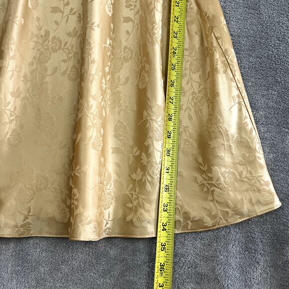 Vintage Laura Leigh 100% Silk Slip Dress Womens M Gold Floral Shimmery - Picture 11 of 11
